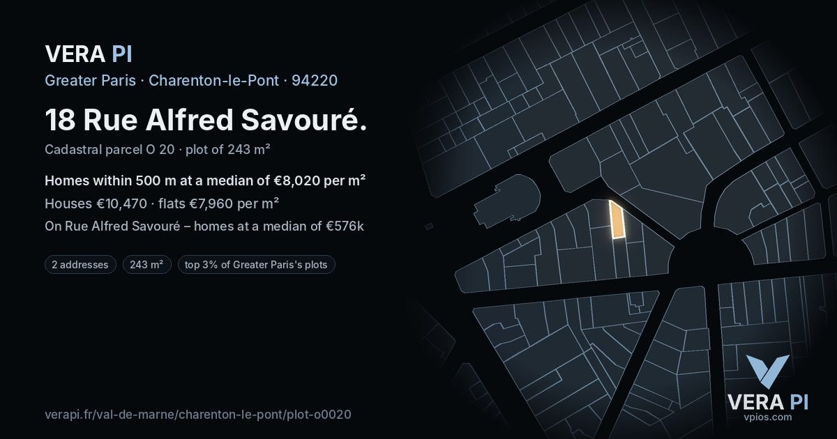 18 Rue Alfred Savouré, Charenton-le-Pont at night – the plot lit, the parcels around coloured by the prices near them