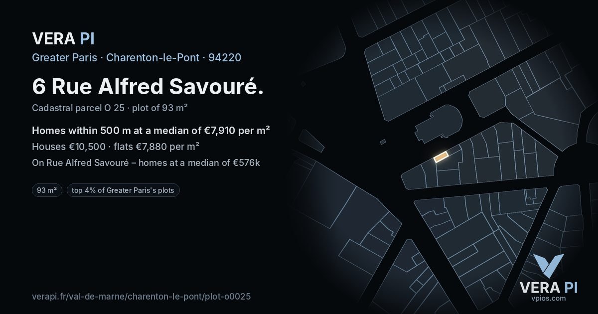 6 Rue Alfred Savouré, Charenton-le-Pont at night – the plot lit, the parcels around coloured by the prices near them