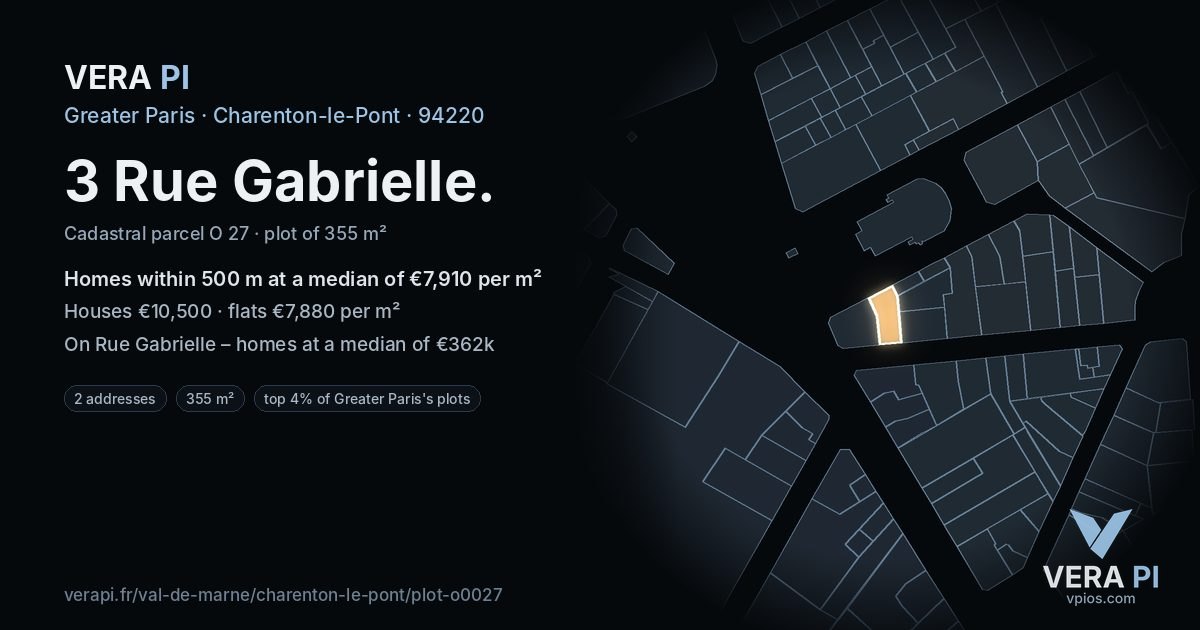 3 Rue Gabrielle, Charenton-le-Pont at night – the plot lit, the parcels around coloured by the prices near them