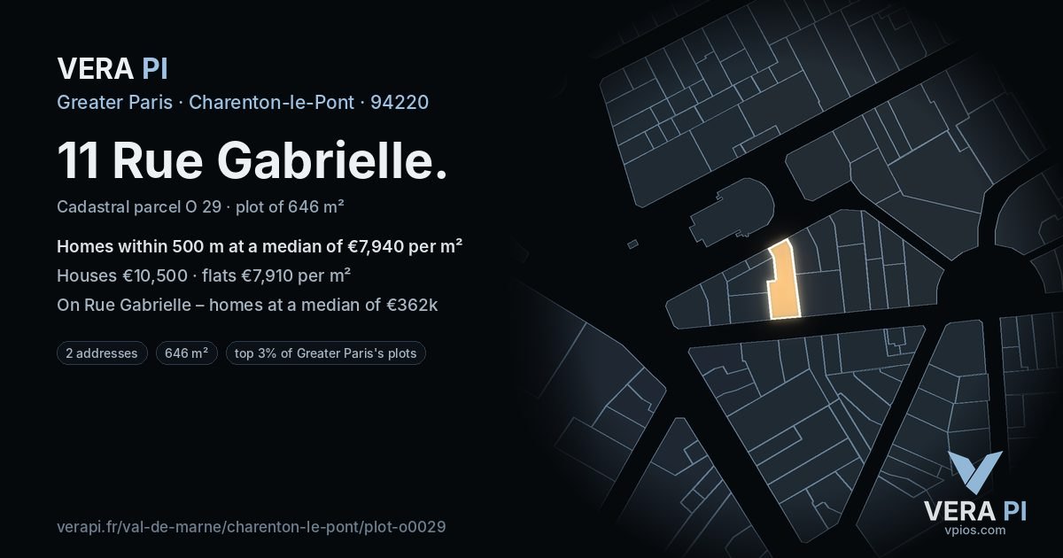 11 Rue Gabrielle, Charenton-le-Pont at night – the plot lit, the parcels around coloured by the prices near them