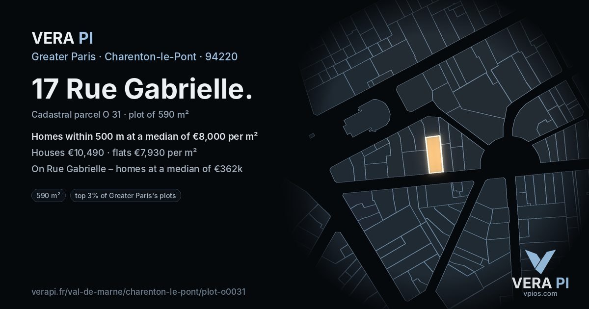 17 Rue Gabrielle, Charenton-le-Pont at night – the plot lit, the parcels around coloured by the prices near them