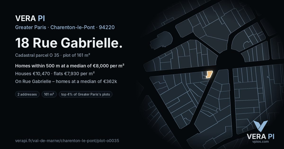 18 Rue Gabrielle, Charenton-le-Pont at night – the plot lit, the parcels around coloured by the prices near them