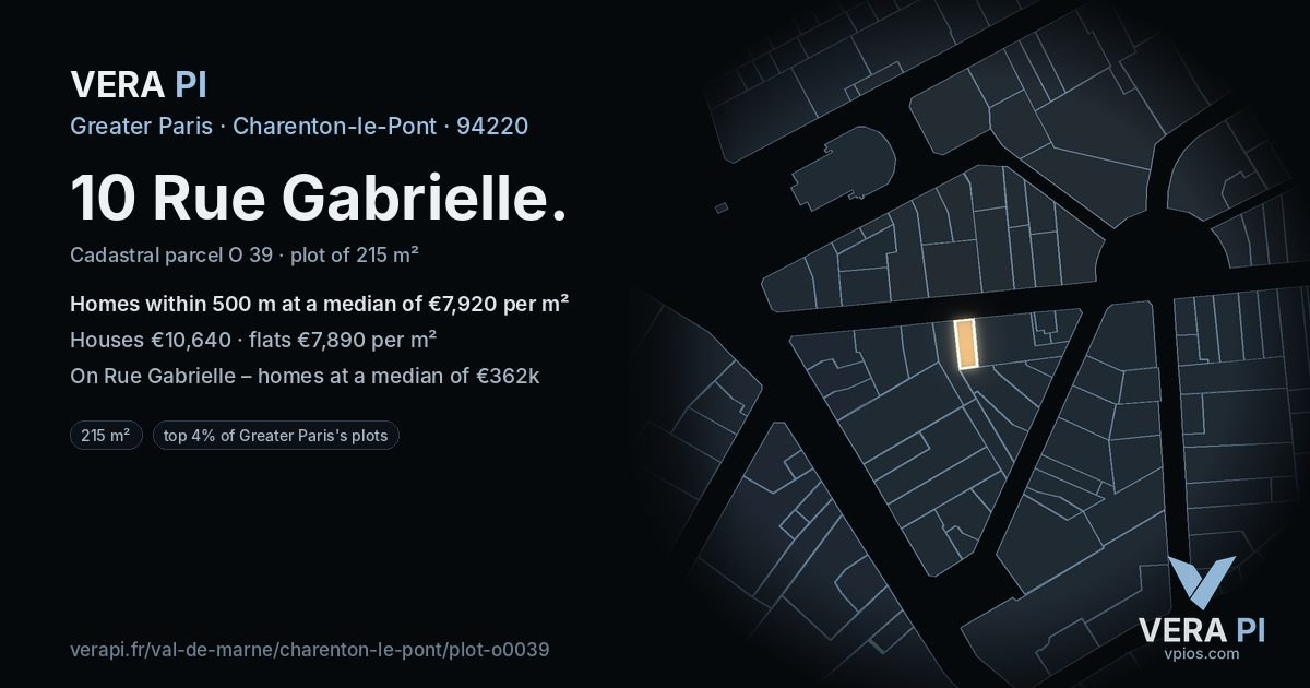 10 Rue Gabrielle, Charenton-le-Pont at night – the plot lit, the parcels around coloured by the prices near them