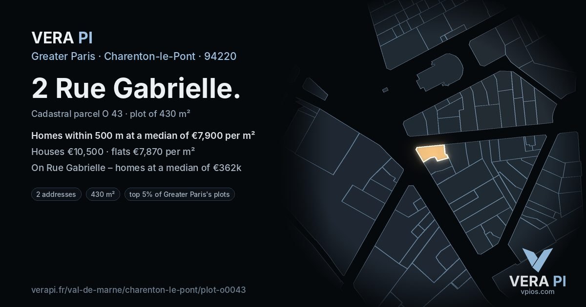 2 Rue Gabrielle, Charenton-le-Pont at night – the plot lit, the parcels around coloured by the prices near them
