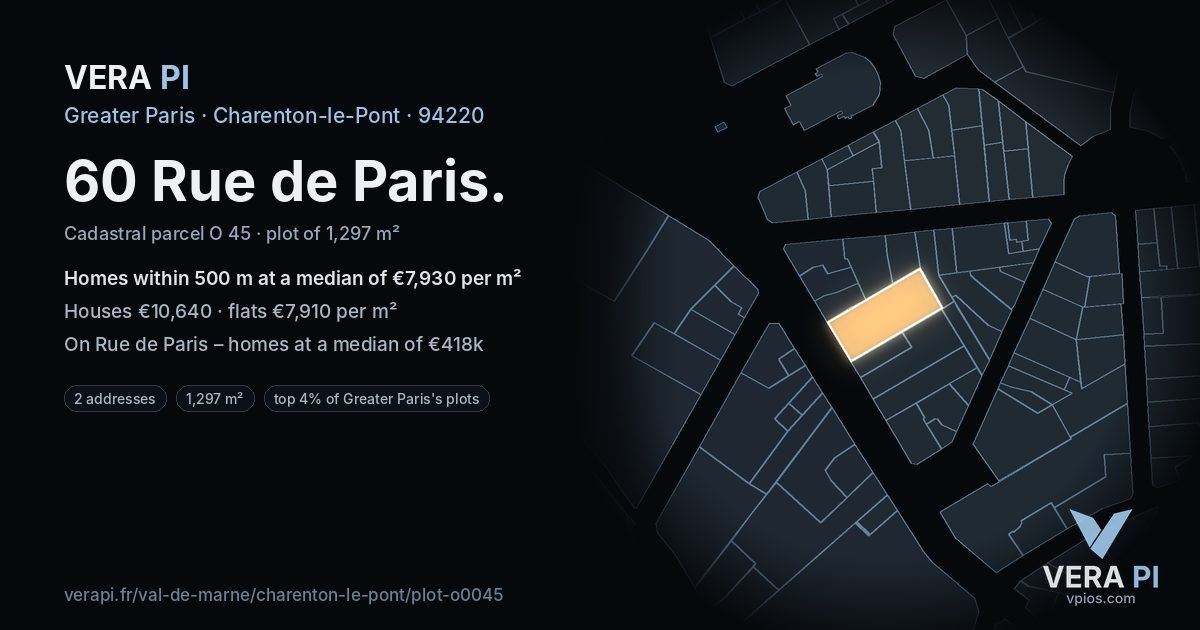 60 Rue de Paris, Charenton-le-Pont at night – the plot lit, the parcels around coloured by the prices near them