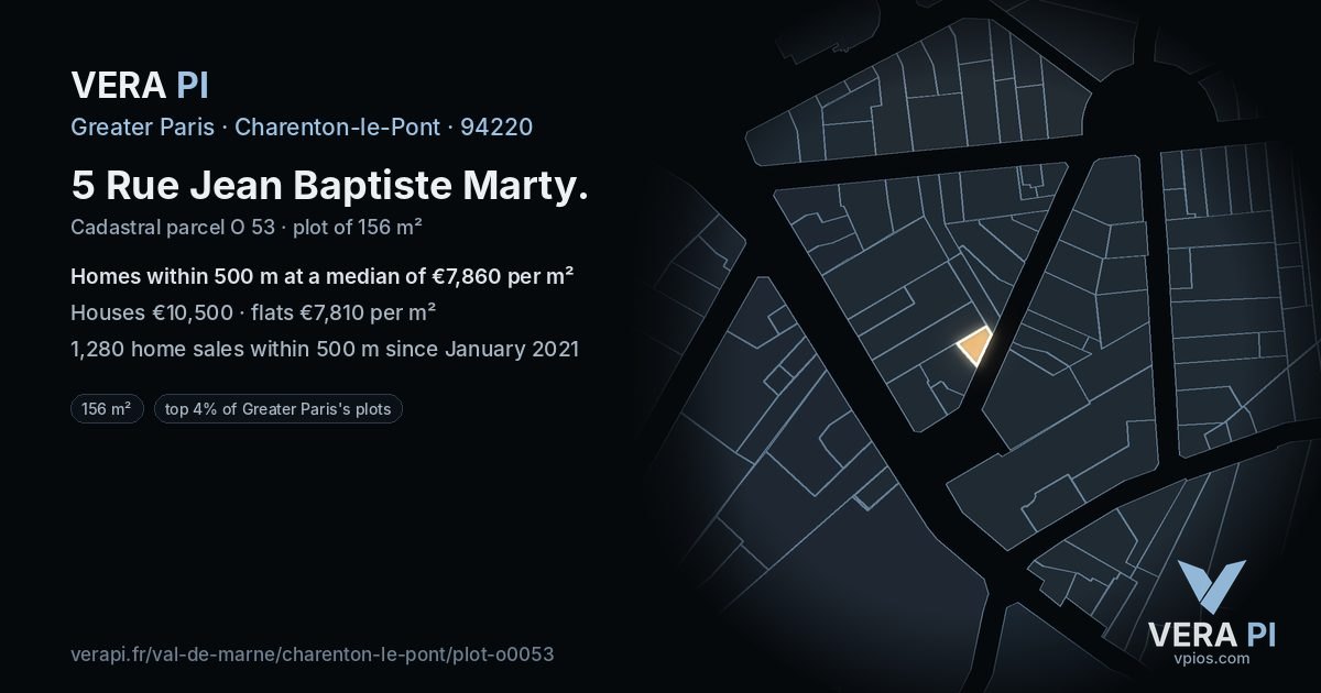5 Rue Jean Baptiste Marty, Charenton-le-Pont at night – the plot lit, the parcels around coloured by the prices near them