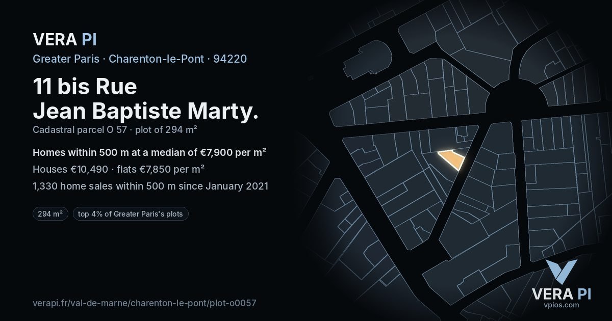 11 bis Rue Jean Baptiste Marty, Charenton-le-Pont at night – the plot lit, the parcels around coloured by the prices near them