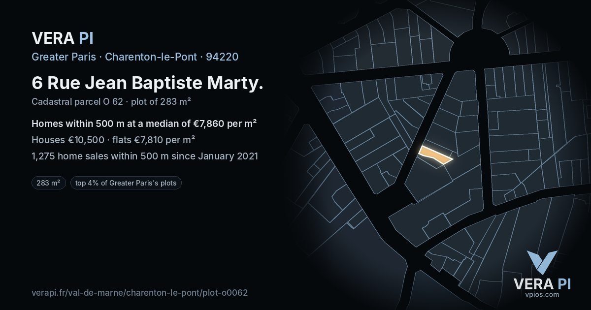 6 Rue Jean Baptiste Marty, Charenton-le-Pont at night – the plot lit, the parcels around coloured by the prices near them