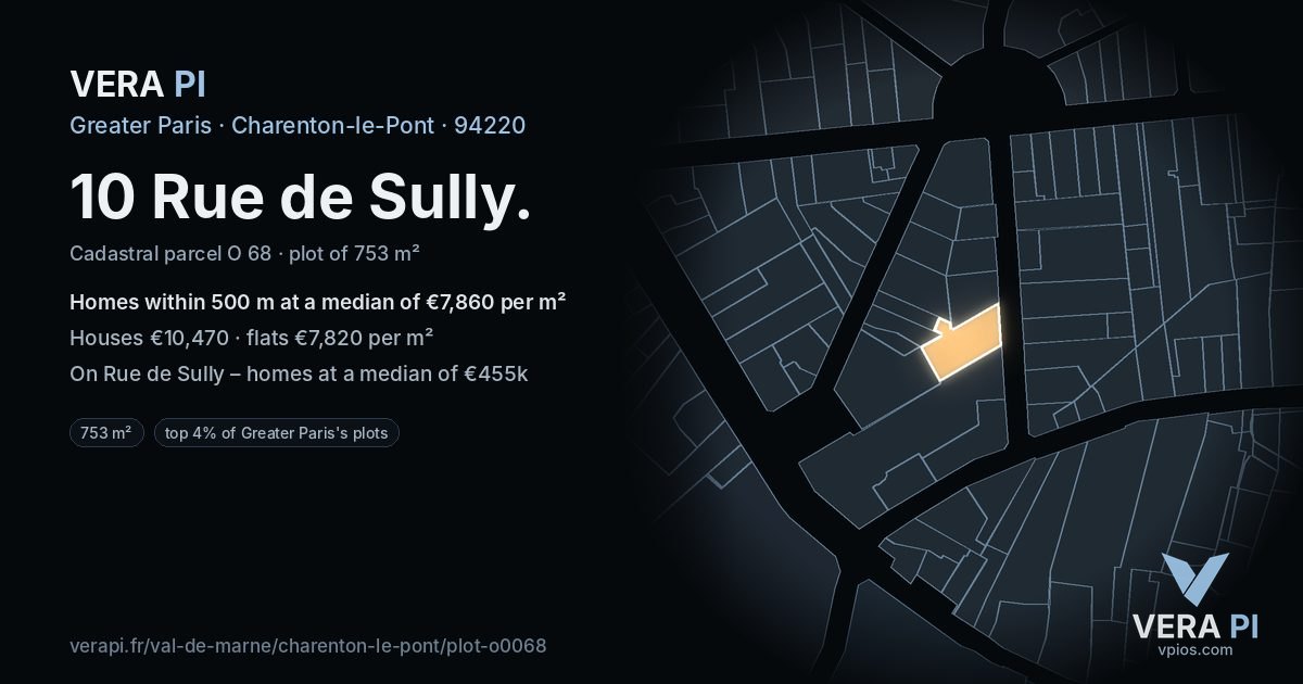 10 Rue de Sully, Charenton-le-Pont at night – the plot lit, the parcels around coloured by the prices near them
