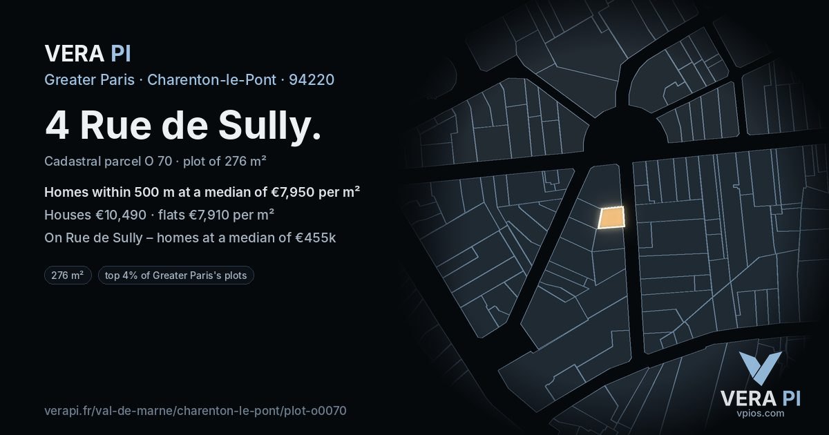4 Rue de Sully, Charenton-le-Pont at night – the plot lit, the parcels around coloured by the prices near them