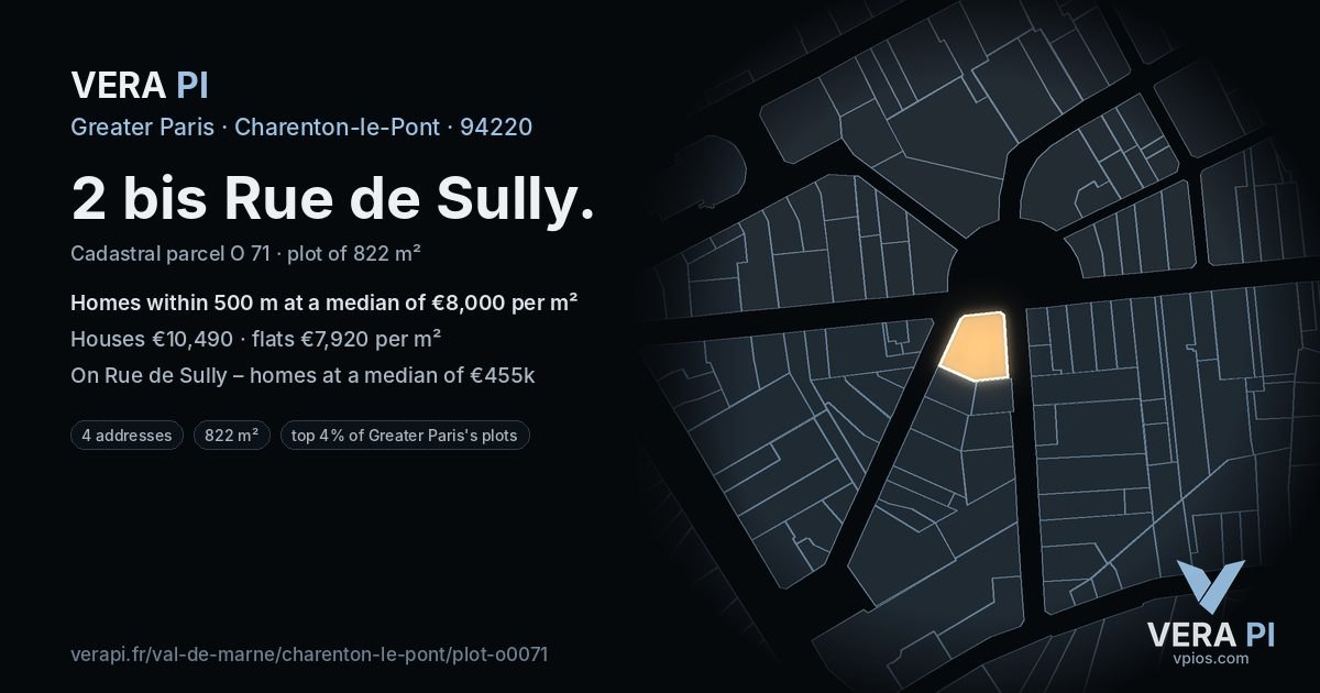 2 bis Rue de Sully, Charenton-le-Pont at night – the plot lit, the parcels around coloured by the prices near them