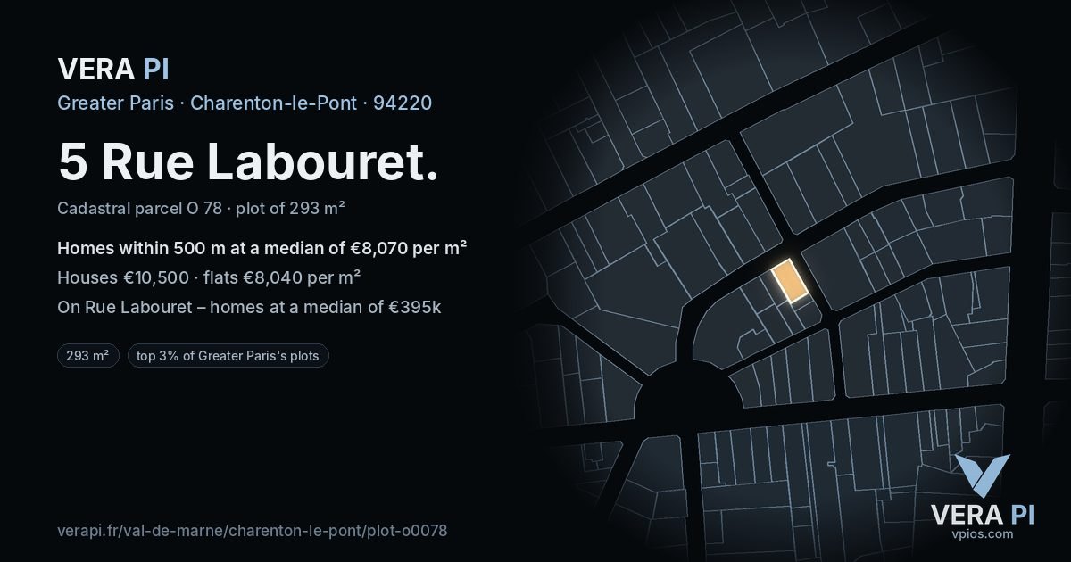 5 Rue Labouret, Charenton-le-Pont at night – the plot lit, the parcels around coloured by the prices near them