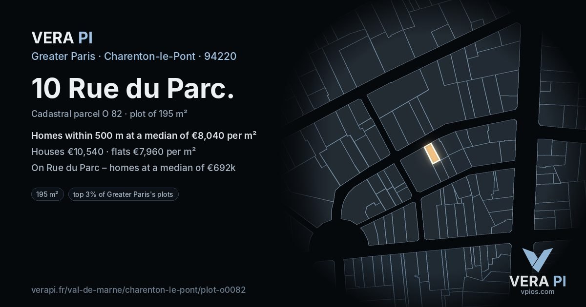 10 Rue du Parc, Charenton-le-Pont at night – the plot lit, the parcels around coloured by the prices near them