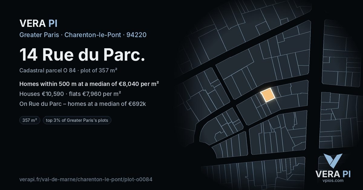 14 Rue du Parc, Charenton-le-Pont at night – the plot lit, the parcels around coloured by the prices near them