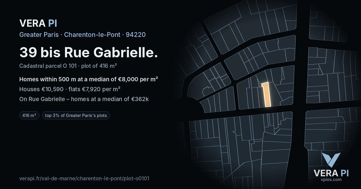 39 bis Rue Gabrielle, Charenton-le-Pont at night – the plot lit, the parcels around coloured by the prices near them