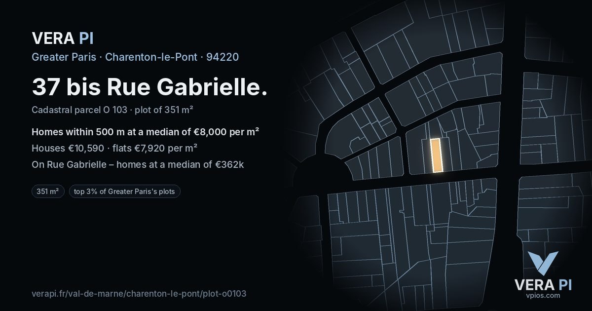 37 bis Rue Gabrielle, Charenton-le-Pont at night – the plot lit, the parcels around coloured by the prices near them