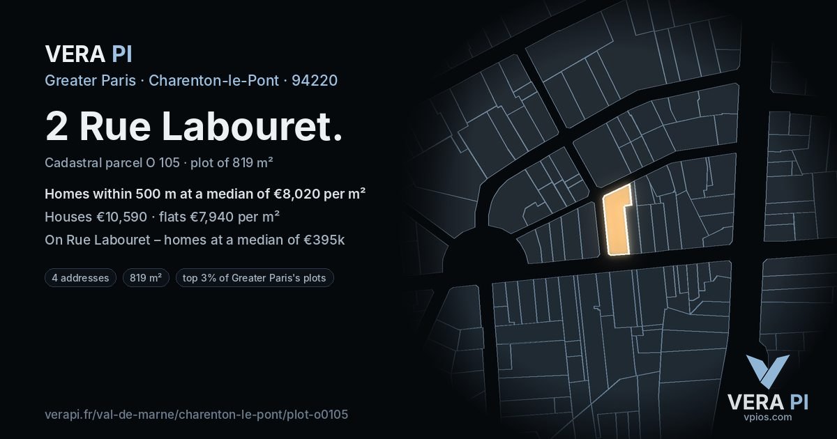 2 Rue Labouret, Charenton-le-Pont at night – the plot lit, the parcels around coloured by the prices near them