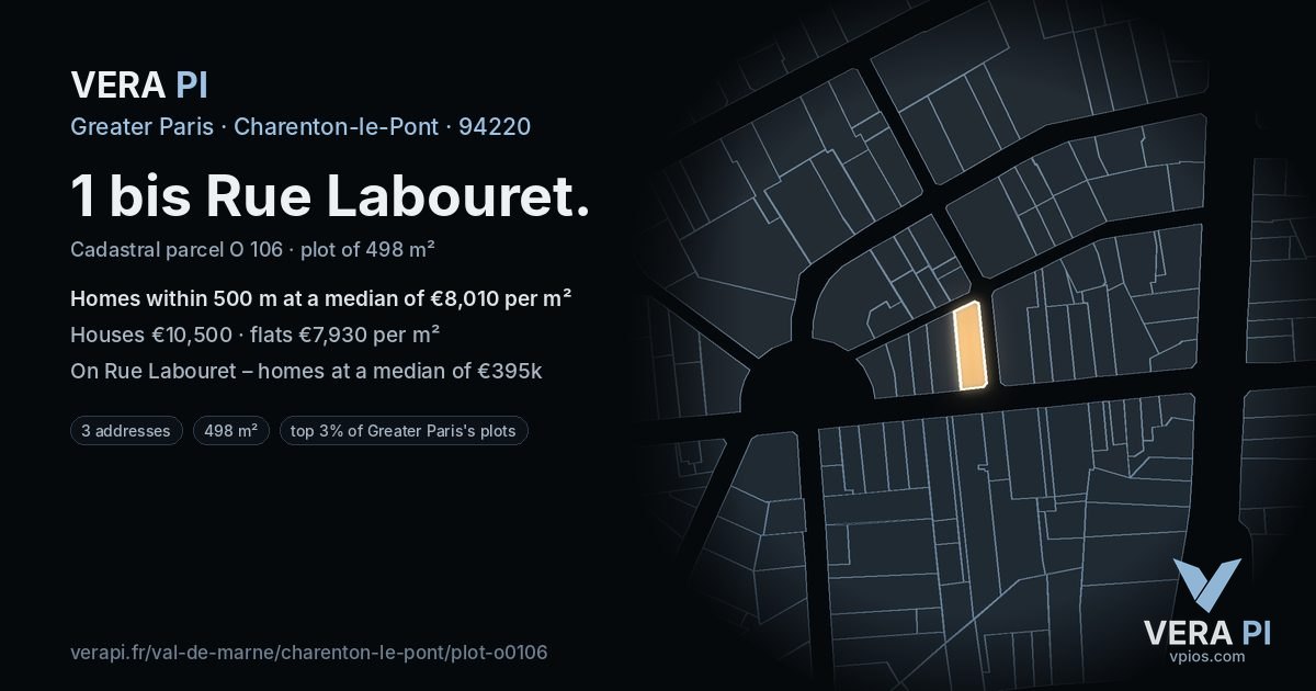 1 bis Rue Labouret, Charenton-le-Pont at night – the plot lit, the parcels around coloured by the prices near them