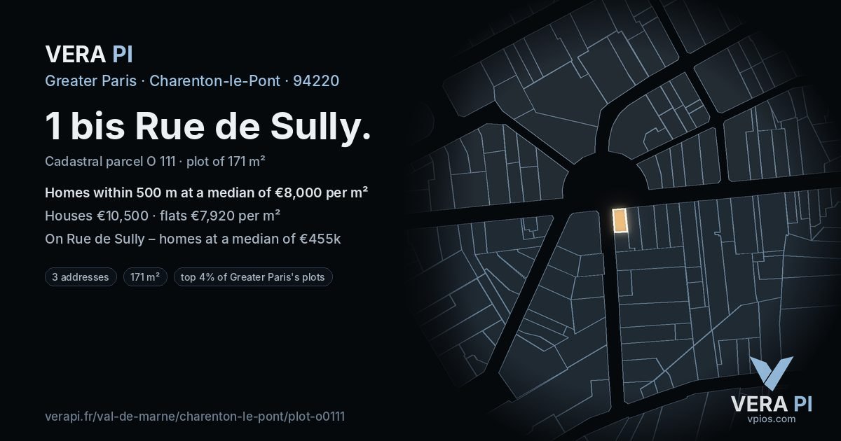 1 bis Rue de Sully, Charenton-le-Pont at night – the plot lit, the parcels around coloured by the prices near them
