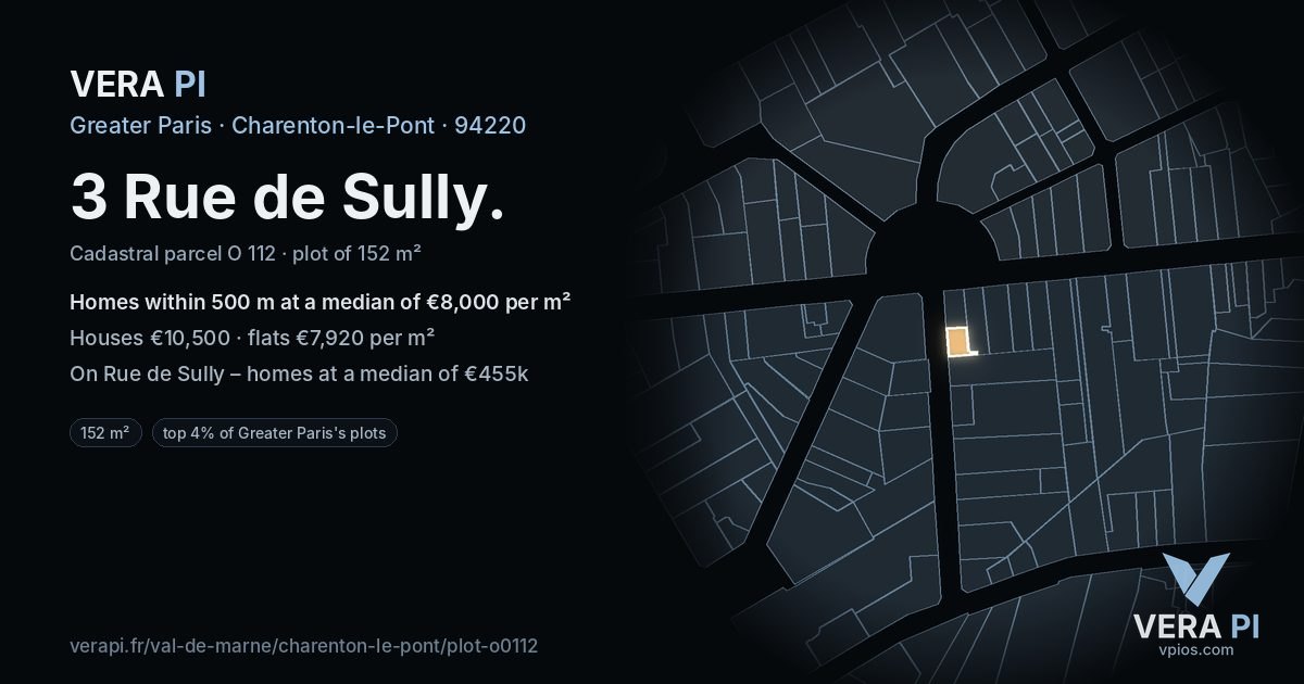 3 Rue de Sully, Charenton-le-Pont at night – the plot lit, the parcels around coloured by the prices near them