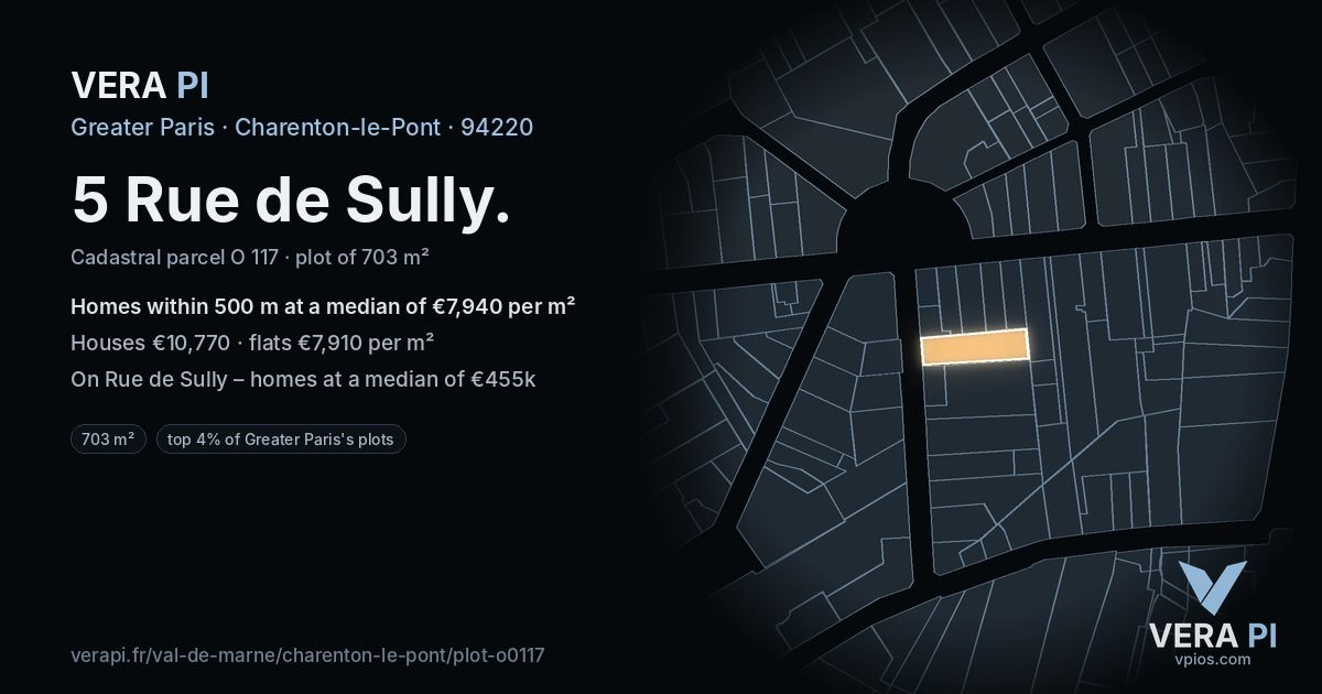 5 Rue de Sully, Charenton-le-Pont at night – the plot lit, the parcels around coloured by the prices near them