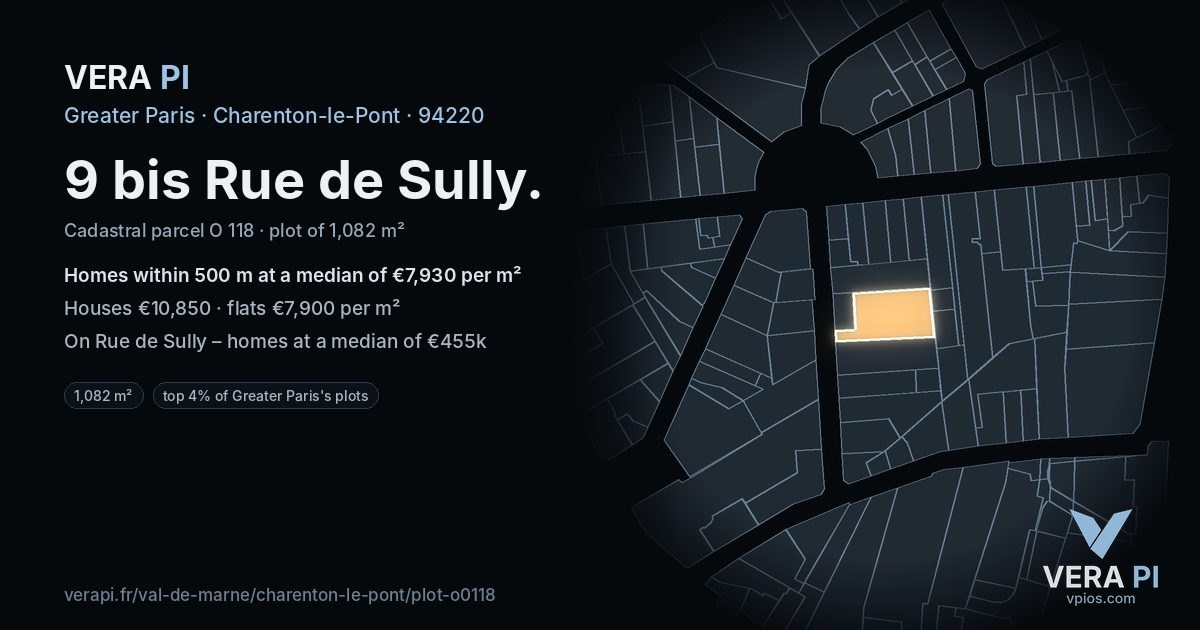 9 bis Rue de Sully, Charenton-le-Pont at night – the plot lit, the parcels around coloured by the prices near them