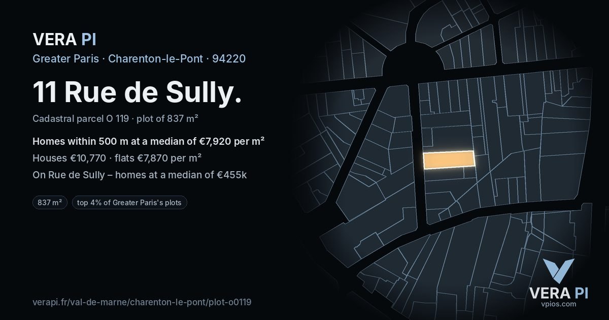 11 Rue de Sully, Charenton-le-Pont at night – the plot lit, the parcels around coloured by the prices near them