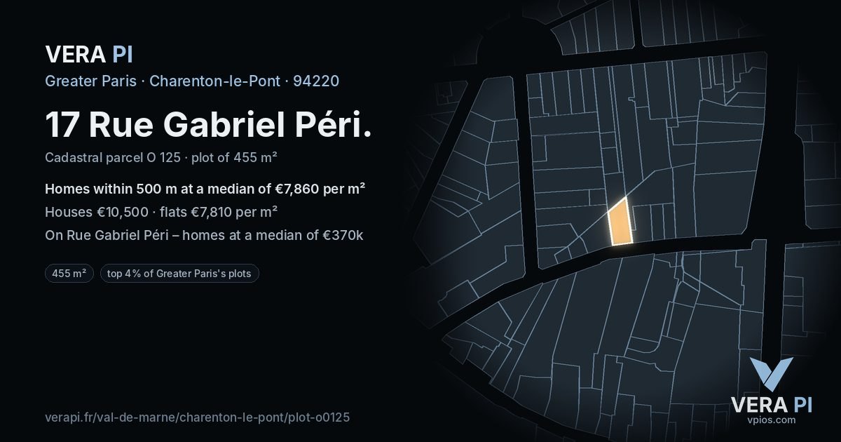 17 Rue Gabriel Péri, Charenton-le-Pont at night – the plot lit, the parcels around coloured by the prices near them