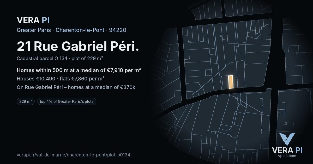 21 Rue Gabriel Péri, Charenton-le-Pont at night – the plot lit, the parcels around coloured by the prices near them