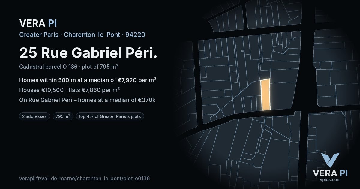 25 Rue Gabriel Péri, Charenton-le-Pont at night – the plot lit, the parcels around coloured by the prices near them