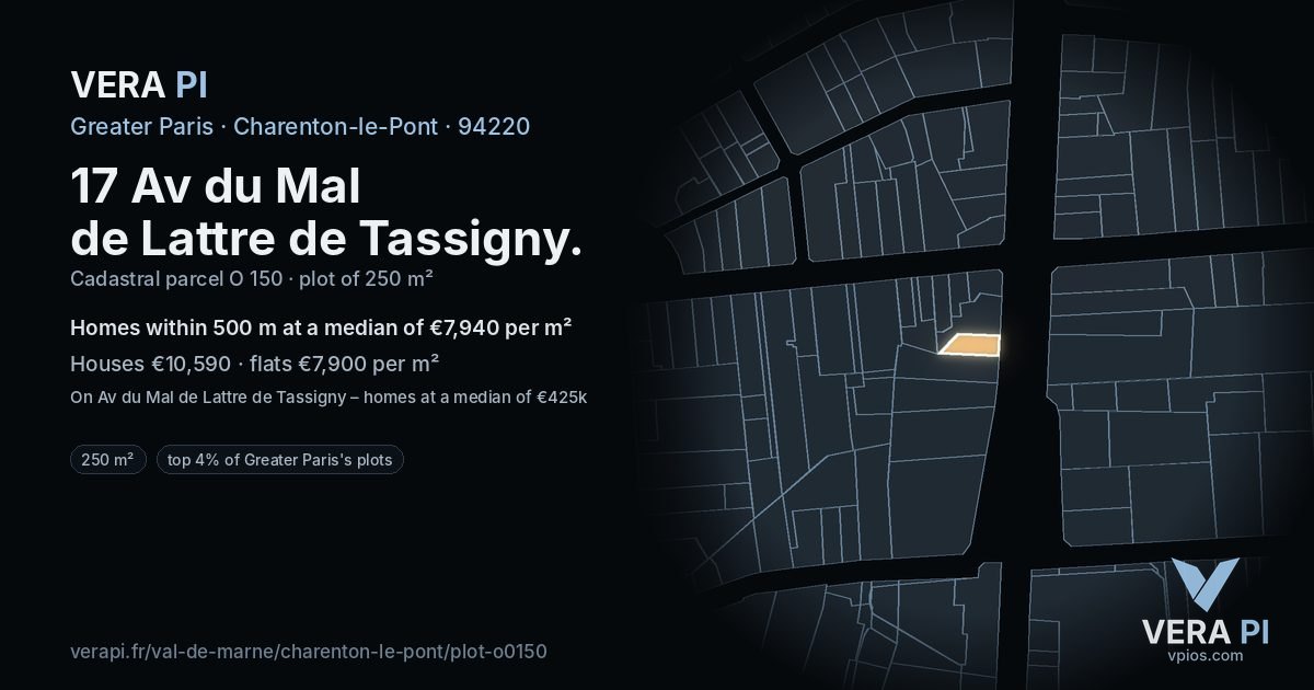 17 Av du Mal de Lattre de Tassigny, Charenton-le-Pont at night – the plot lit, the parcels around coloured by the prices near them