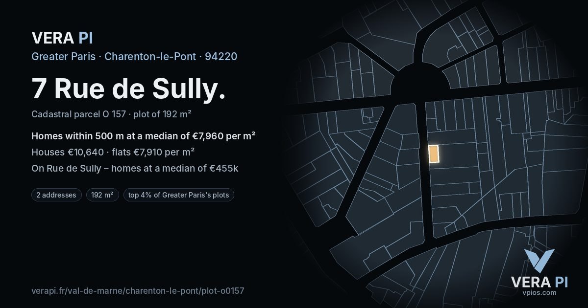 7 Rue de Sully, Charenton-le-Pont at night – the plot lit, the parcels around coloured by the prices near them