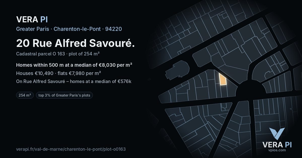 20 Rue Alfred Savouré, Charenton-le-Pont at night – the plot lit, the parcels around coloured by the prices near them