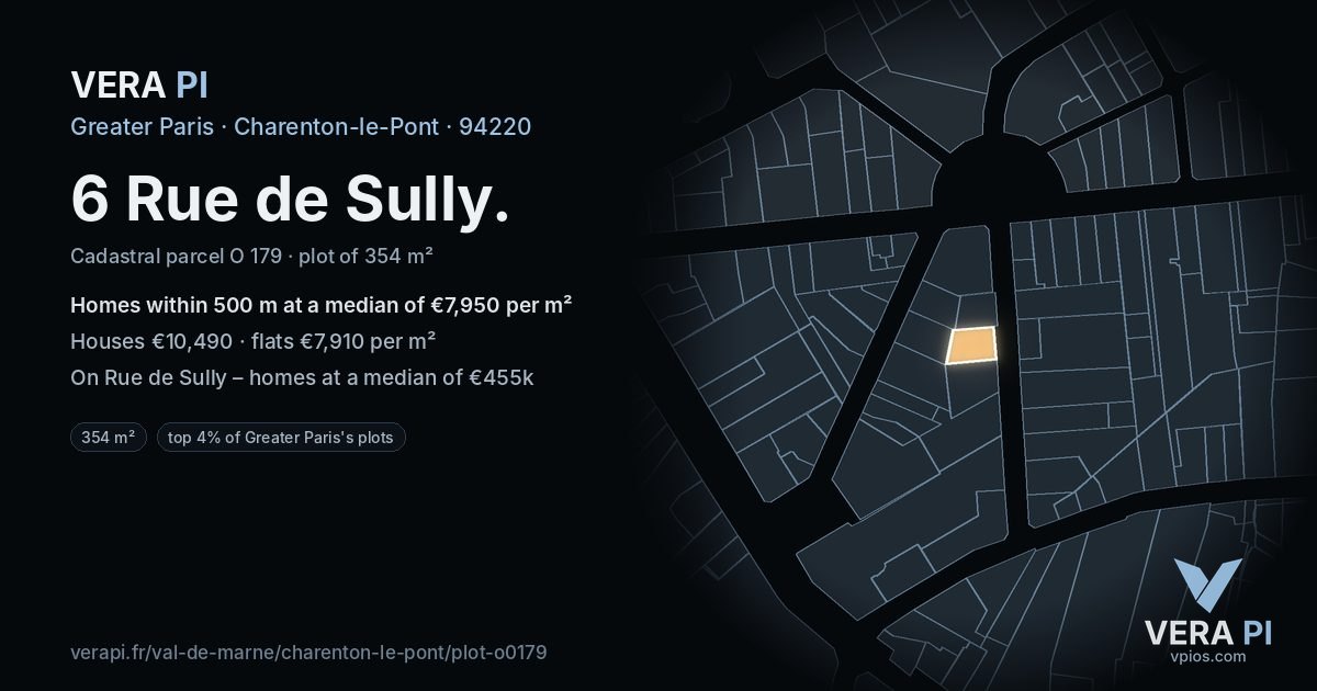 6 Rue de Sully, Charenton-le-Pont at night – the plot lit, the parcels around coloured by the prices near them