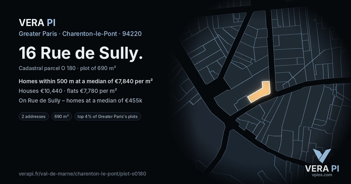 16 Rue de Sully, Charenton-le-Pont at night – the plot lit, the parcels around coloured by the prices near them