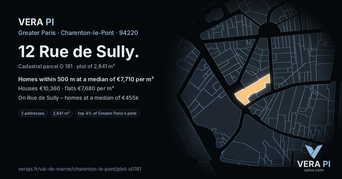 12 Rue de Sully, Charenton-le-Pont at night – the plot lit, the parcels around coloured by the prices near them
