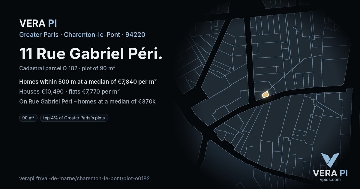 11 Rue Gabriel Péri, Charenton-le-Pont at night – the plot lit, the parcels around coloured by the prices near them