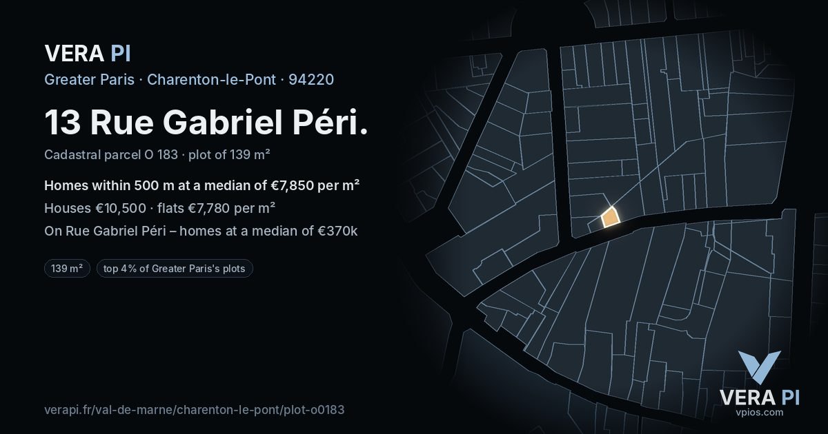 13 Rue Gabriel Péri, Charenton-le-Pont at night – the plot lit, the parcels around coloured by the prices near them