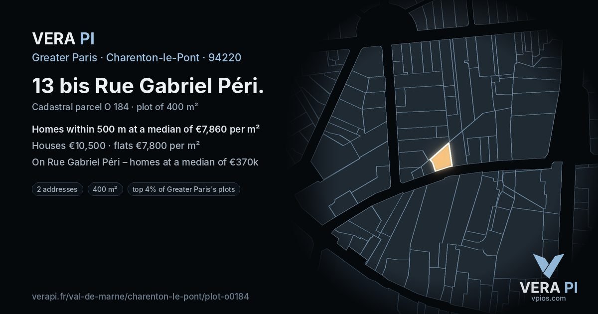 13 bis Rue Gabriel Péri, Charenton-le-Pont at night – the plot lit, the parcels around coloured by the prices near them