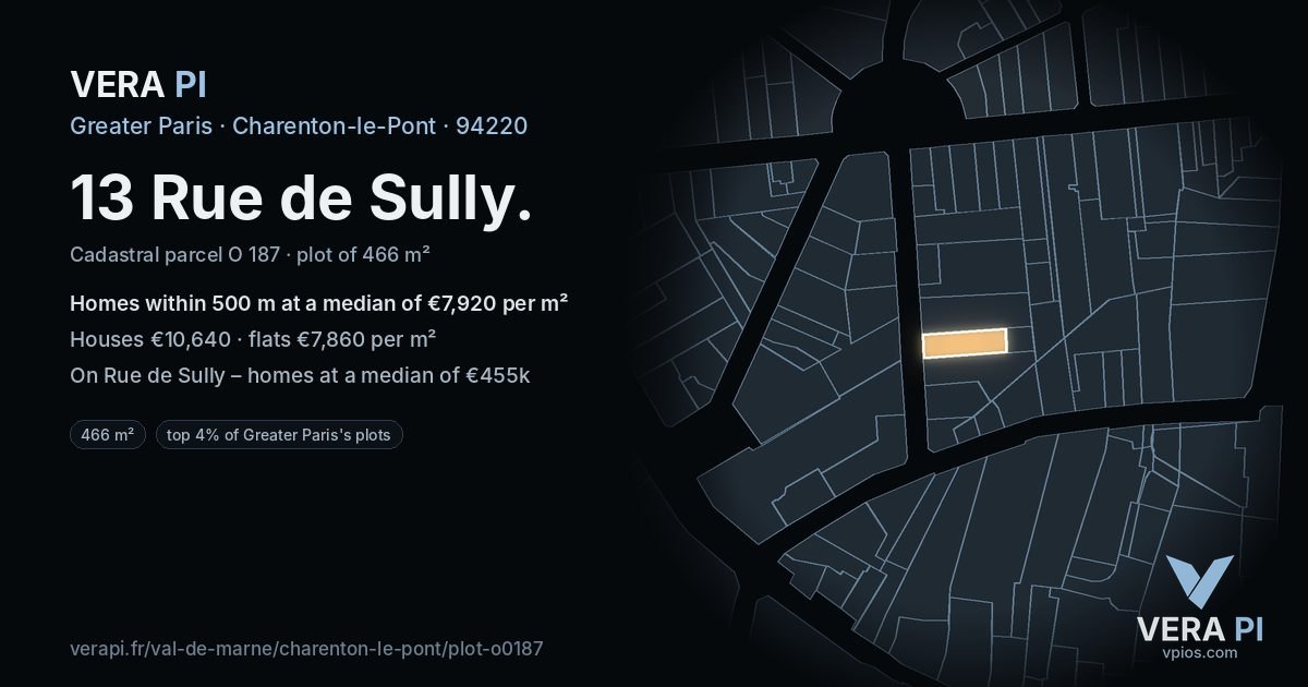 13 Rue de Sully, Charenton-le-Pont at night – the plot lit, the parcels around coloured by the prices near them