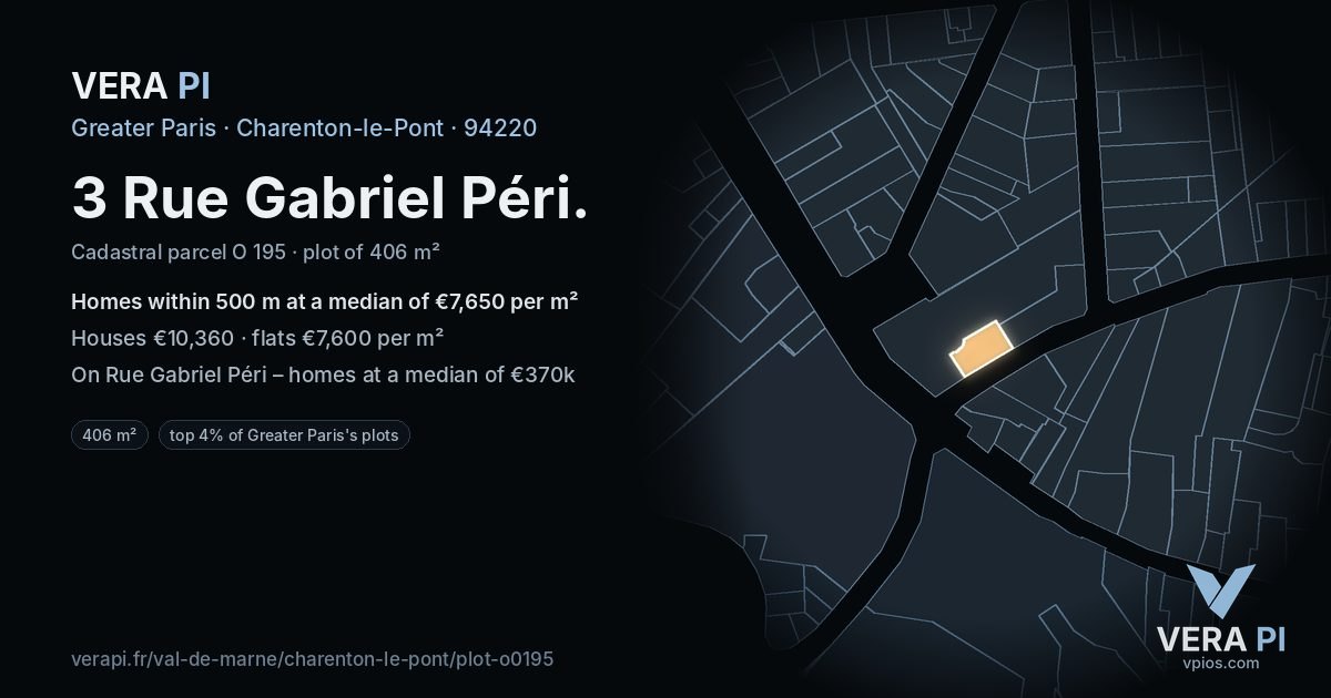 3 Rue Gabriel Péri, Charenton-le-Pont at night – the plot lit, the parcels around coloured by the prices near them