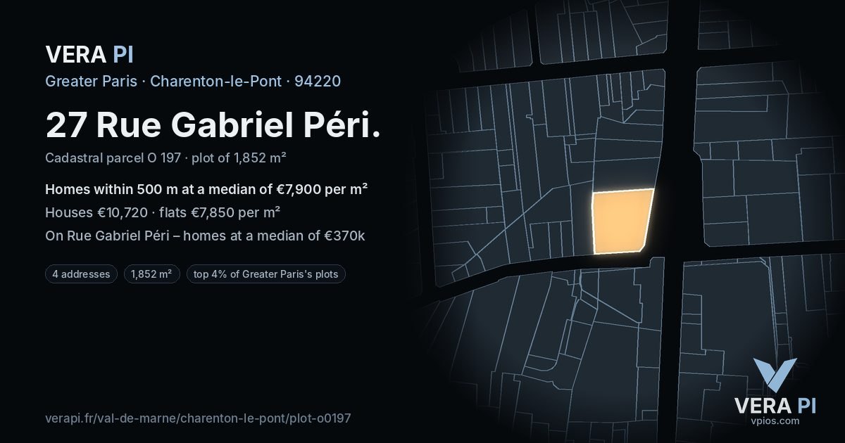 27 Rue Gabriel Péri, Charenton-le-Pont at night – the plot lit, the parcels around coloured by the prices near them