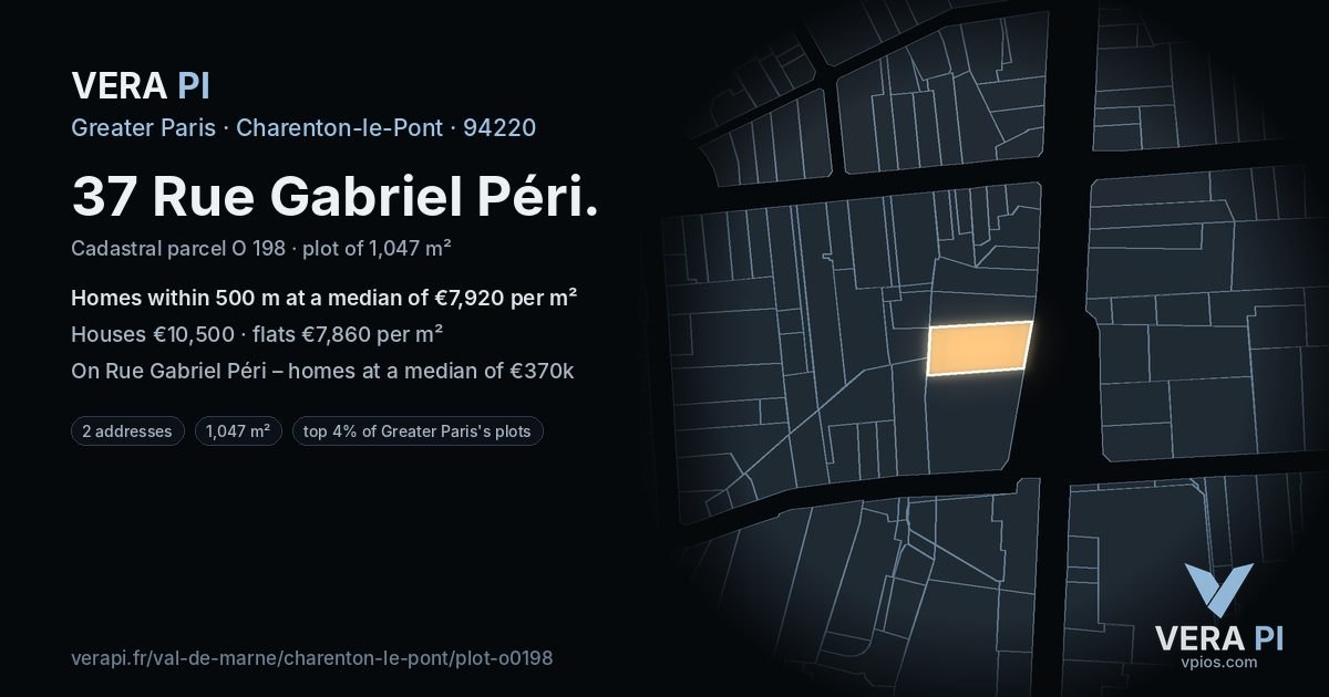 37 Rue Gabriel Péri, Charenton-le-Pont at night – the plot lit, the parcels around coloured by the prices near them
