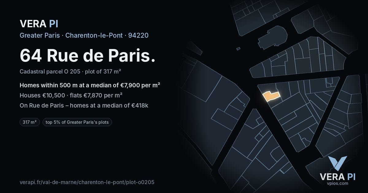 64 Rue de Paris, Charenton-le-Pont at night – the plot lit, the parcels around coloured by the prices near them