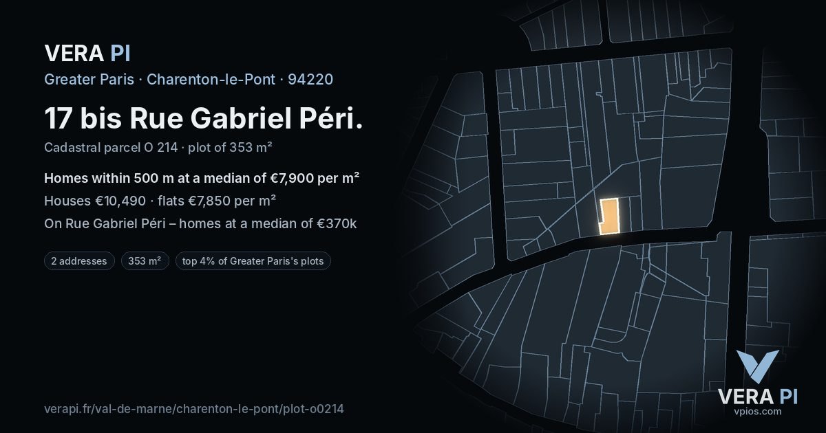 17 bis Rue Gabriel Péri, Charenton-le-Pont at night – the plot lit, the parcels around coloured by the prices near them