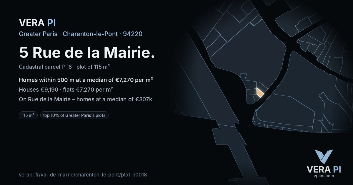 5 Rue de la Mairie, Charenton-le-Pont at night – the plot lit, the parcels around coloured by the prices near them