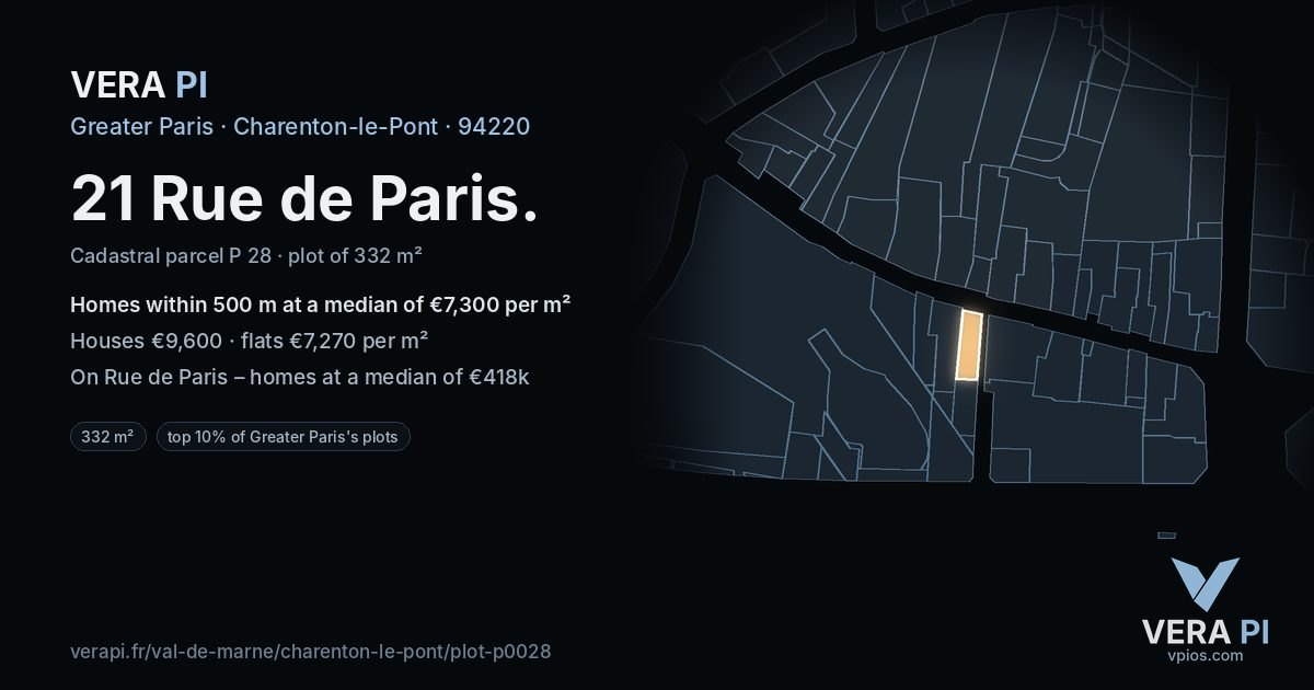 21 Rue de Paris, Charenton-le-Pont at night – the plot lit, the parcels around coloured by the prices near them