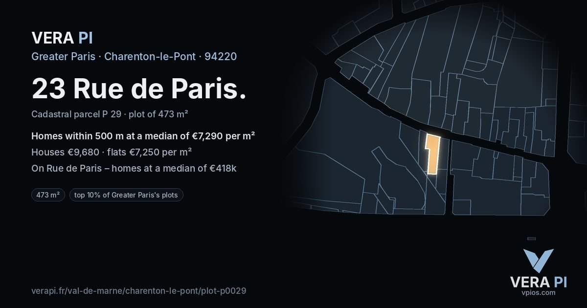 23 Rue de Paris, Charenton-le-Pont at night – the plot lit, the parcels around coloured by the prices near them
