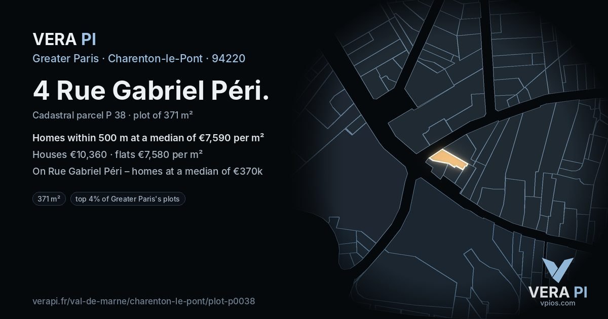 4 Rue Gabriel Péri, Charenton-le-Pont at night – the plot lit, the parcels around coloured by the prices near them