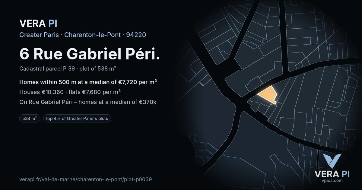 6 Rue Gabriel Péri, Charenton-le-Pont at night – the plot lit, the parcels around coloured by the prices near them